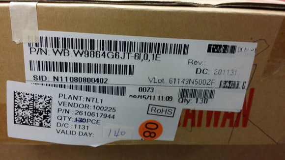 (10pcs) W9864G6JT-6I DRAM Chip SDRAM 64Mbit 4Mx16 3.3V 54-Pin TFBGA