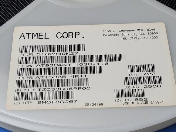 (10 PCS) AT93C46R-10SC-1.8 ATMEL EEPROM, 64X16, Serial, CMOS, SOIC8