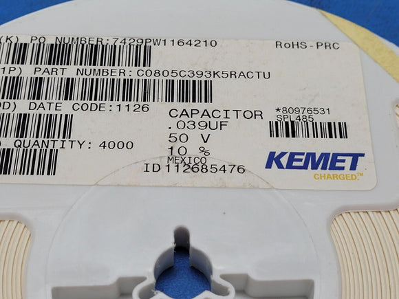 (100PCS) C0805C393K5RAC Capacitor MLCC 50V 0.039uF X7R 0805