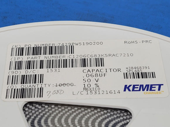 (100PCS) C1206C683K5RAC7210 Capacitor MLCC 50V 0.068uF X7R 1206 10%