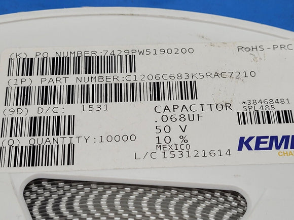 (10000PCS) C1206C683K5RAC7210 Capacitor MLCC 50V 0.068uF X7R 1206 10%