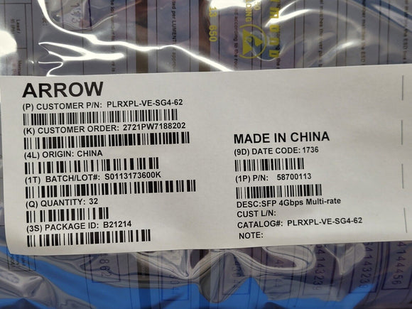 (1 PC) PLRXPL-VE-SG4-62 Multi-Rate Fiber/Ethernet 1.06Gbps 850nm SFP Transceiver