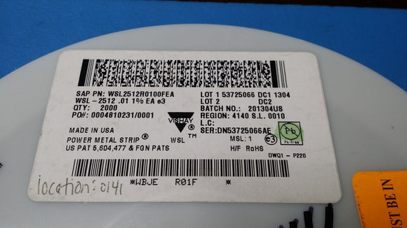 (10 PCS) WSL2512R0100FEA VISHAY RES 0.01 OHM 1% 1W 2512 ROHS