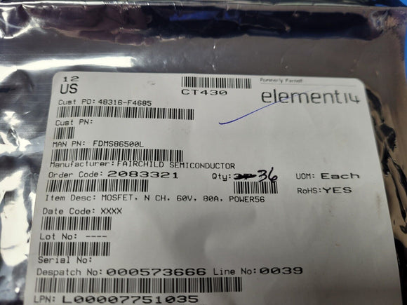 (2 PCS) FDMS86500L FSC MOSFET N-CH 60V 25A/80A 8PQFN ROHS