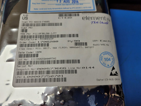 (1 PC) PIC18F86J90-I/PT MICROCHIP IC MCU 8BIT 64KB FLASH 80TQFP ROHS