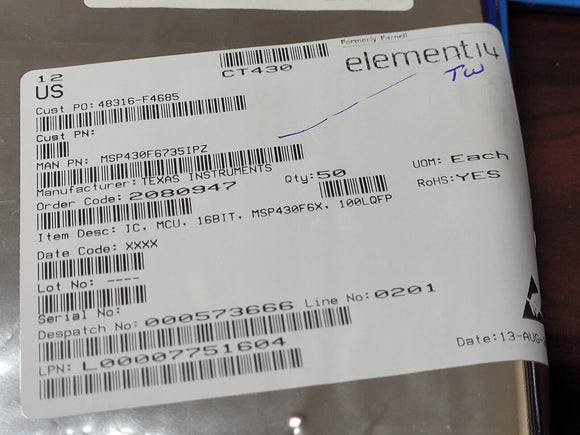 (1 PC) MSP430F6735IPZ TI IC MCU 16BIT 128KB FLASH 100LQFP ROHS