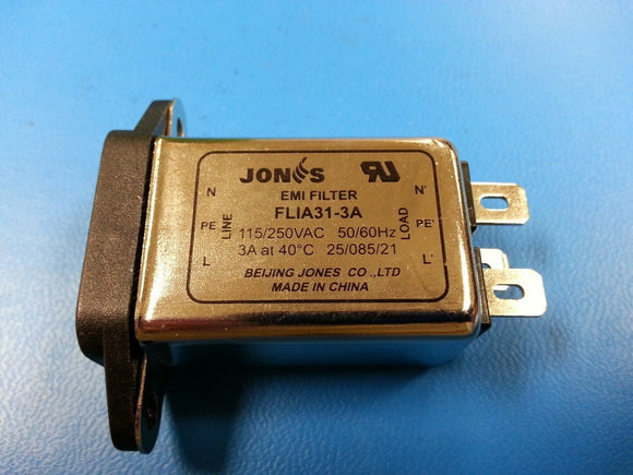 (1 PC) EMI Inlet Filter, FLIA31-3A, Jones, 115/250VAC, 50/60Hz, 3A at 40 C