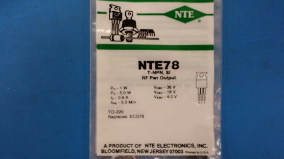 NTE78, ECG78, T-NPN, Si, RF Power Output