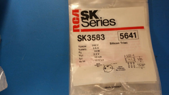 (1 PC) SK3583 RCA (NTE5641 EQUAL) SILICON TRIAC 200V 2.5A 10W TO-5