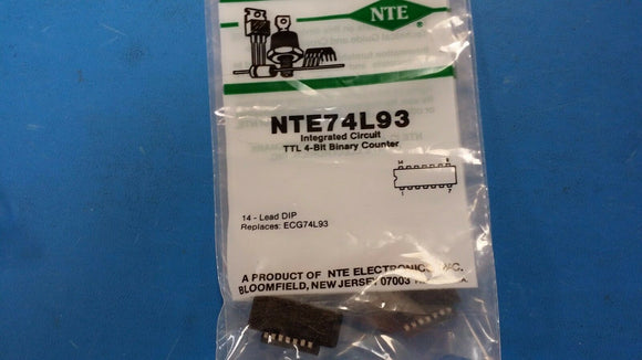 NTE74L93, ECG74L93, Integrated Circuit, TTL 4-Bit Binary Counter, 14-Lead DIP