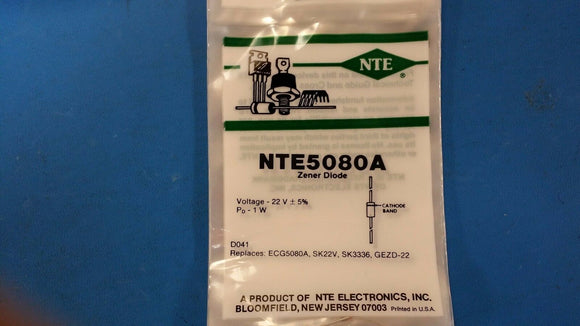(2 PC) NTE5080A, ECG5080A, SK22V, SK3336, GEZD-22, Zener Diode, 22V, 5%, 1W