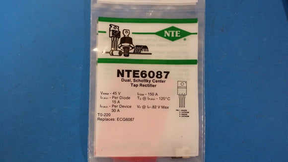 (1 PC) NTE6087, ECG6087, Dual, Schottky Center Tap Rectifier