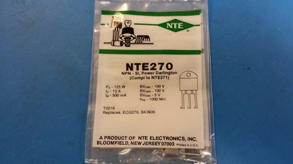 (1 PC) NTE270, ECG270, SK3935, Silicon NPN Transitor, Power Darlington