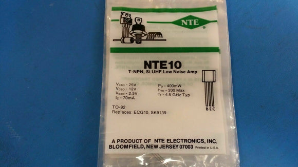 (1 PC) NTE10, ECG10, SK9139, Silicon NPN Transistor, UHF Low Noise Amp
