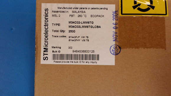 (50 PCS) M34C02-LMM6TG ST MICRO 256X8 I2C/2-WIRE SERIAL EEPROM, PDSO8