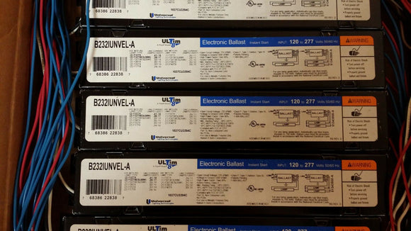 (1) B232IUNVEL-A Triad Universal Fluorescent 120V/277V Electronic Ballast F32T8