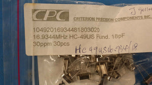 (10 PCS) HC-49US16.9344MHz, 18pf, Criterion Precision Components