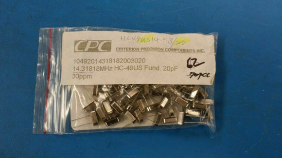 (20 PCS) HC-49US14.31818MHz, 20pf, 30ppm, Criterion Precision Components