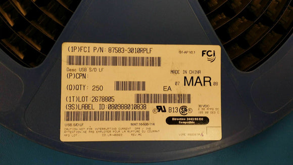 (10 PCS) 87583-3010RPLF FCI Conn USB RCP 4 POS Solder RA SMD 4 Terminal 1 Port