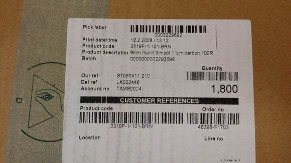 (10 PC) 3319P-1-101 Trimmer Resistors Through Hole 9MM RND 100 OHMS 25% 0.2WATTS