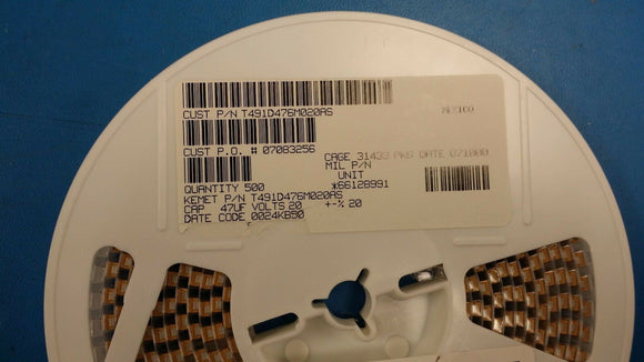 (15 PCS) T491D476M020AS KEMET Cap Tant Solid 47uF 20V D CASE 20%