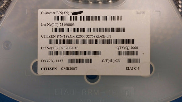 (20 PCS) CMR200T32.768KDZB-UT Crystals 32.768 KHz 6 pF REFLOWABLE SMD ROHS