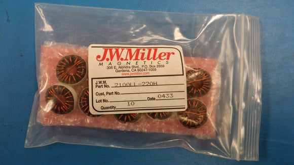 (2 PCS) 2100LL-220H JW MILLER Ind High Current Toroid 22uH 15% 1KHz 7.5A RDL