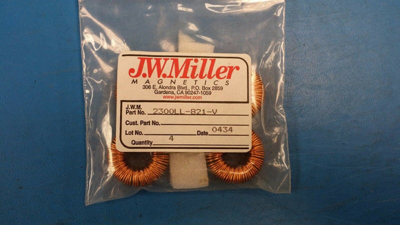 (2 PCS) 2300LL-821V JW MILLER Ind High Current Toroid 820uH 15% 1KHz 3.6A RDL