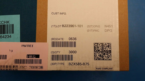 (25 PCS) BZX585-B75 PHILIPS Diode Zener Single 75V 2% 300mW 2-Pin SOD-523