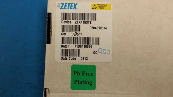 (10 PCS) ZTX415STZ ZETEX Trans GP BJT NPN 100V 0.5A 3-Pin E-Line Box ROHS