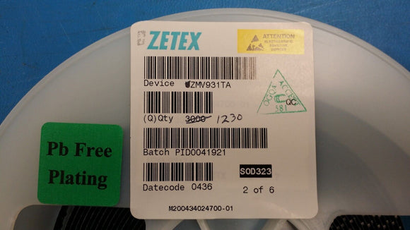 (10 PCS) ZMV931TA ZETEX Diode Varactor Cap Single 12V 13.5pF 2-Pin SOD-323 ROHS