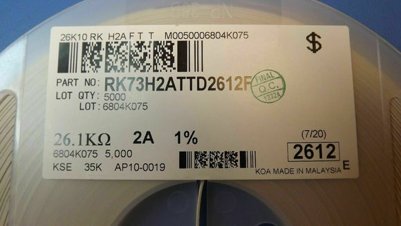 (100PCS) RK73H2ATTD2612F KOA Thick Film Resistors - SMD 1/4W 26.1K OHM 1%