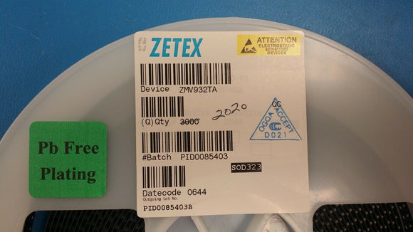 (10 PCS) ZMV932TA ZETEX Diode VAR Cap Single 12V 17pF 2-Pin SOD-323 T/R ROHS