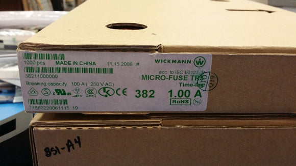 (25 PCS) 38211000000 WICKMANN,TIME-LAG TYPE FUSE BOARD MNT 1A 250VAC RADIAL ROHS