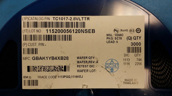 (3000 PCS) TC1017-2.8VLTTR IC REG LINEAR 2.8V 150MA SC70-5 ROHS