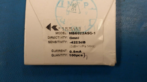 (2 PCS) MB6022ASC-1 KNOWLES CORP. Microphones 6.0DIA X 2.2MM -42 SENS OMNI