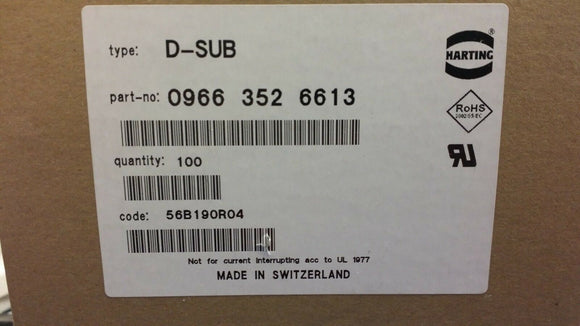 (1 PC) 09663526613 HARTING CONN D-SUB RCPT 25POS R/A SOLDER ROHS