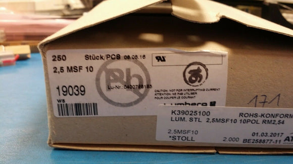 (10) 2.5MSF10 LUMBERG SOCKET, MALE, MINIMODUAL, 2.5mm 10 PIN THT ON PCBs 5A ROHS