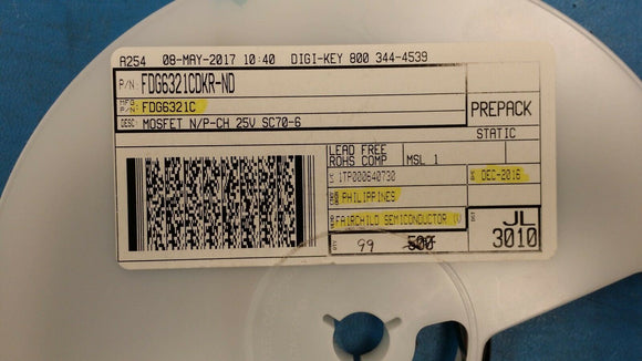 (10 PCS) FDG6321C FSC Trans MOSFET N/P-CH 25V 0.5A/0.41A 6-Pin SC-70 ROHS