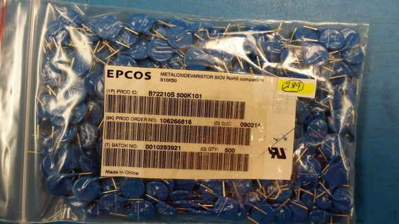(10 PCS) B72210S0500K101 S10K50 EPCOS VARISTOR 82V 2.5KA DISC 10MM ROHS
