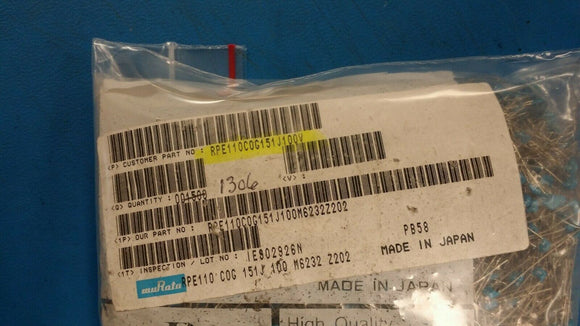 (10PC) RPE110C0G151J100V MURATA MLCC CERAMIC CAP 150pF 100V 5% -55C +105C RADIAL
