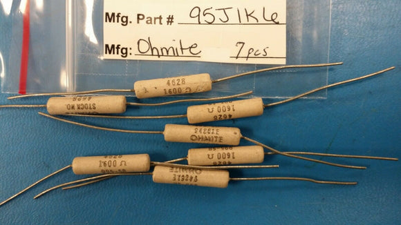 (1 PC) 95J1K6 OHMITE Res Wirewound 1.6K Ohm 5% 5W ±30ppm/°C Vitreous Enamel AXL