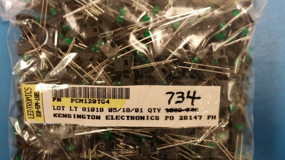 (25 PCS) PCM120TG4 LEDTRONICS PC Board LED,Right Angle,T1(3mm) Green