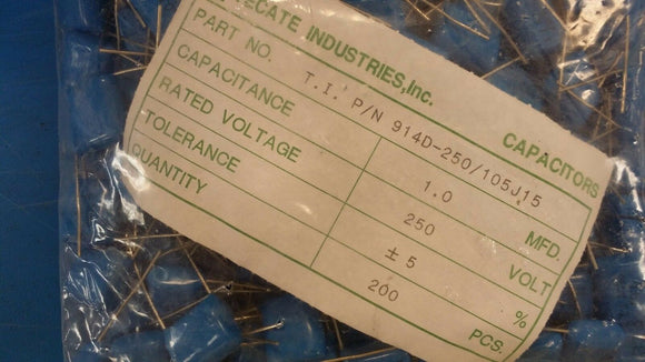 (200 PCS) 914D-250/105J15 TECATE 1.0uF 250VDC 5% FILM CAPACITOR RADIAL