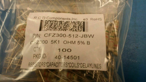 (25 PCS) CFZ300-512-JBW HIGH VOLTAGE, CARBON RESISTORS 5K1 Ohm 5% 3W 800V ROHS