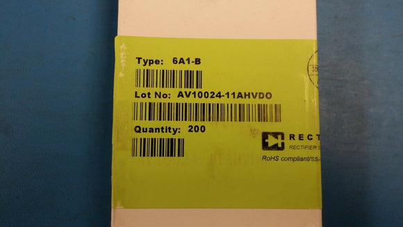 (10 PCS) 6A1-B RECTRON Diode Rectifier 100V 6A 2-Pin Case R-6 Rohs