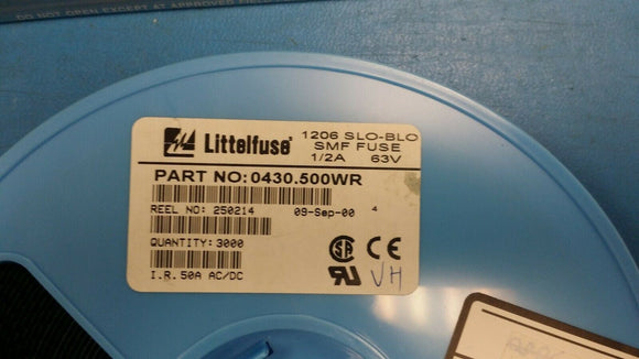 (10 PCS) 0430.500WR LITTELFUSE Surface Mount Fuses 63V .5A Slo-Blo 1206