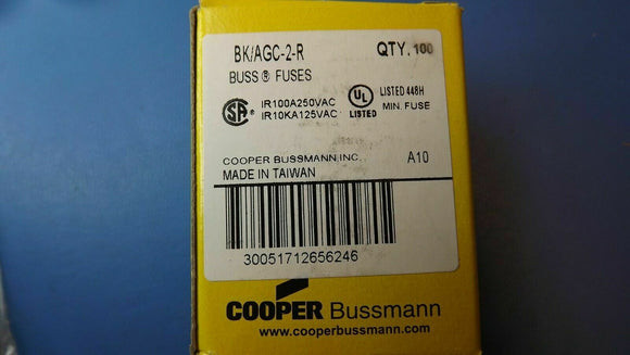 (17PCS) BK/AGC-2-R COOPER BUSSMAN Cartridge Fuses 2 AMP 250V FAST ACTING