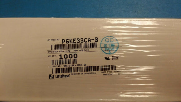 (25 PCS) P6KE33CA P6KE33CA-B LITTELFUSE TVS Diodes 600W 28.20V DO204AC ROHS