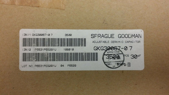 (100 PCS) GKG30067-07 Sprague-Goodman CAP TRIMMER 6.5-30PF 100V SMD ROHS
